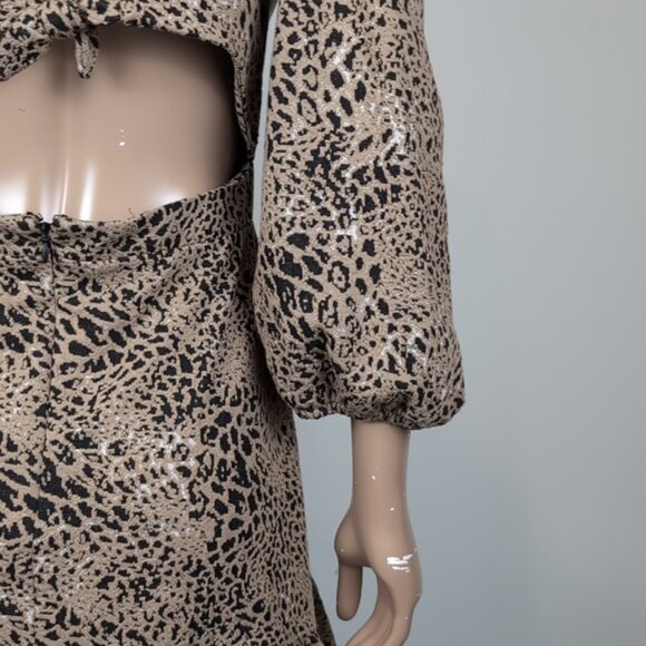 Maeve Anthropologie Leopard Print Dress Open Tie Back Puff Sleeve Ruffle Flounce - Picture 9 of 15